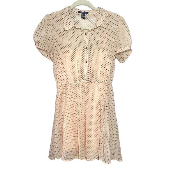 Forever 21 Womens Sz M Blush Shirt Dress Pin Up Retro Button Up Lined Polka Dot - Picture 1 of 9
